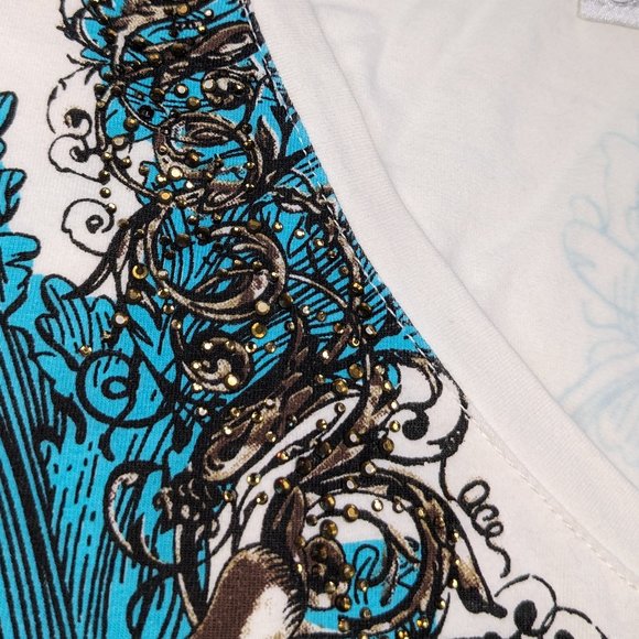 Vintage Y2K Designer Animal Print Crown Rhinestone Maximalist V Neck Tee - Picture 11 of 11